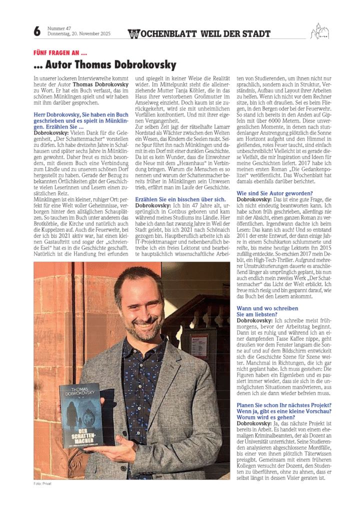 Artikel im Wochenblatt Weil der Stadt / Nussbaum Medien